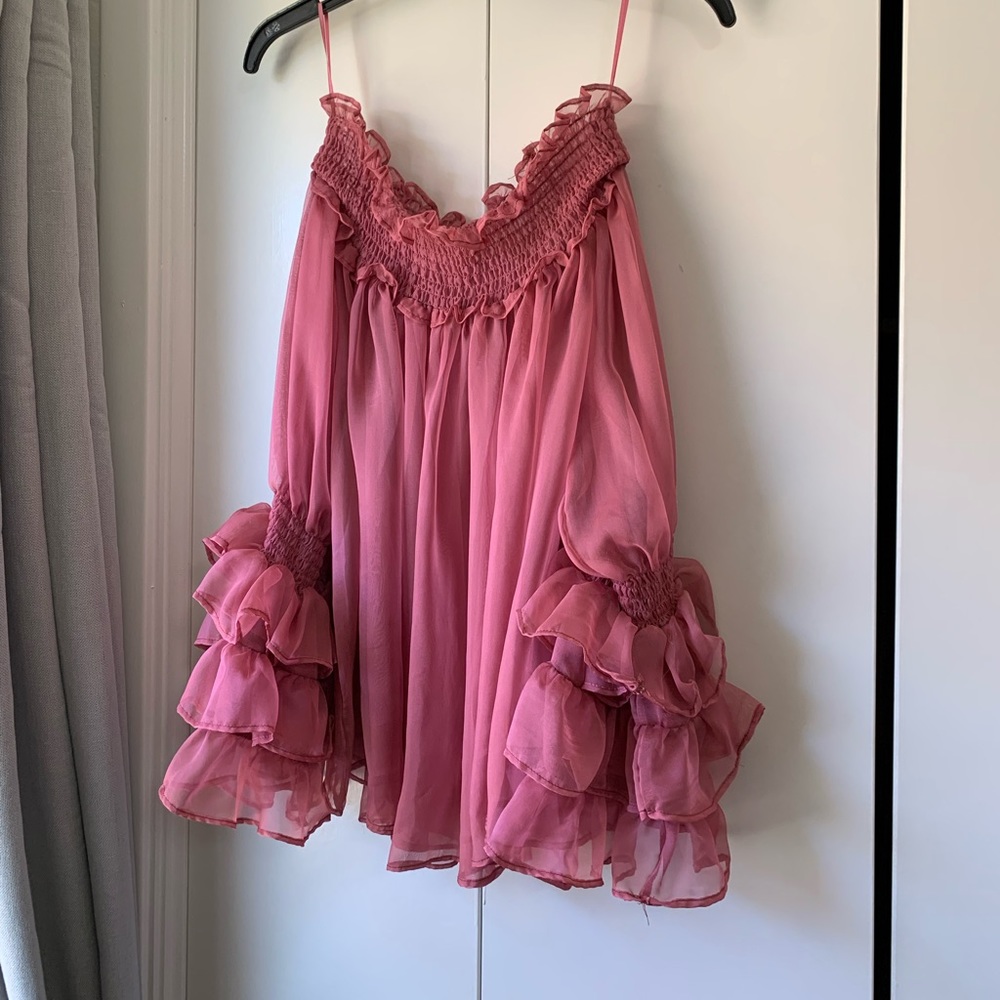 San Joy Ruffle Sleeve Blush Sheer Top